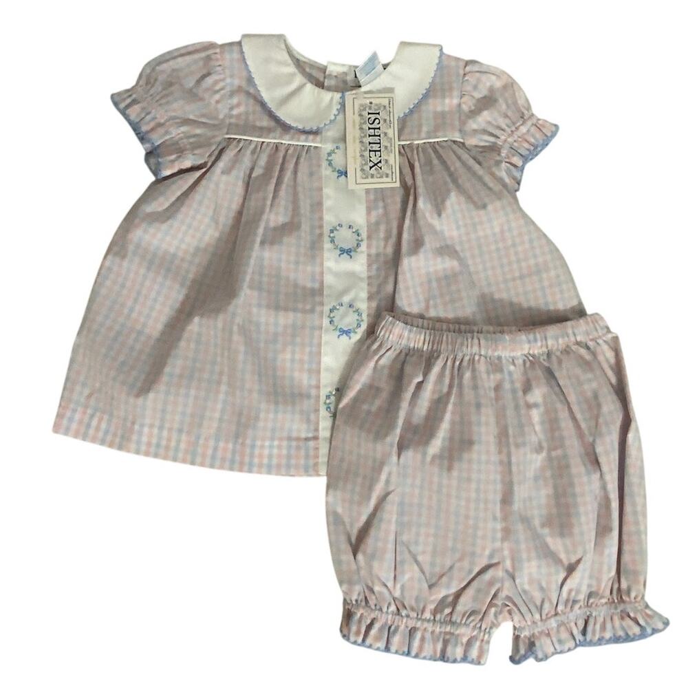 Ishtex Plaid Girl's Bloomer Set NWT size 6 mo